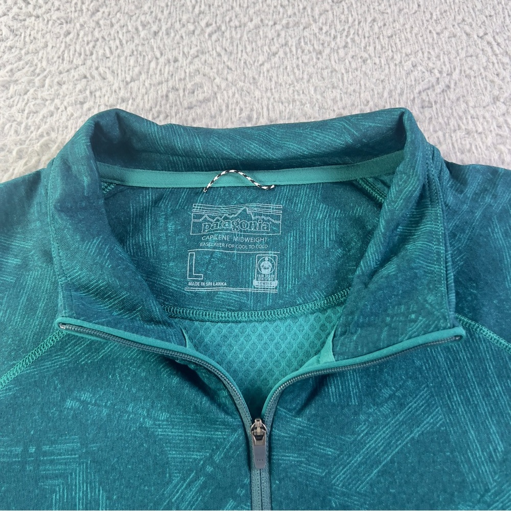 Patagonia Capilene Midweight Baselayer Mens Large Green Blue 1/4 Zip Pullover - Picture 6 of 8